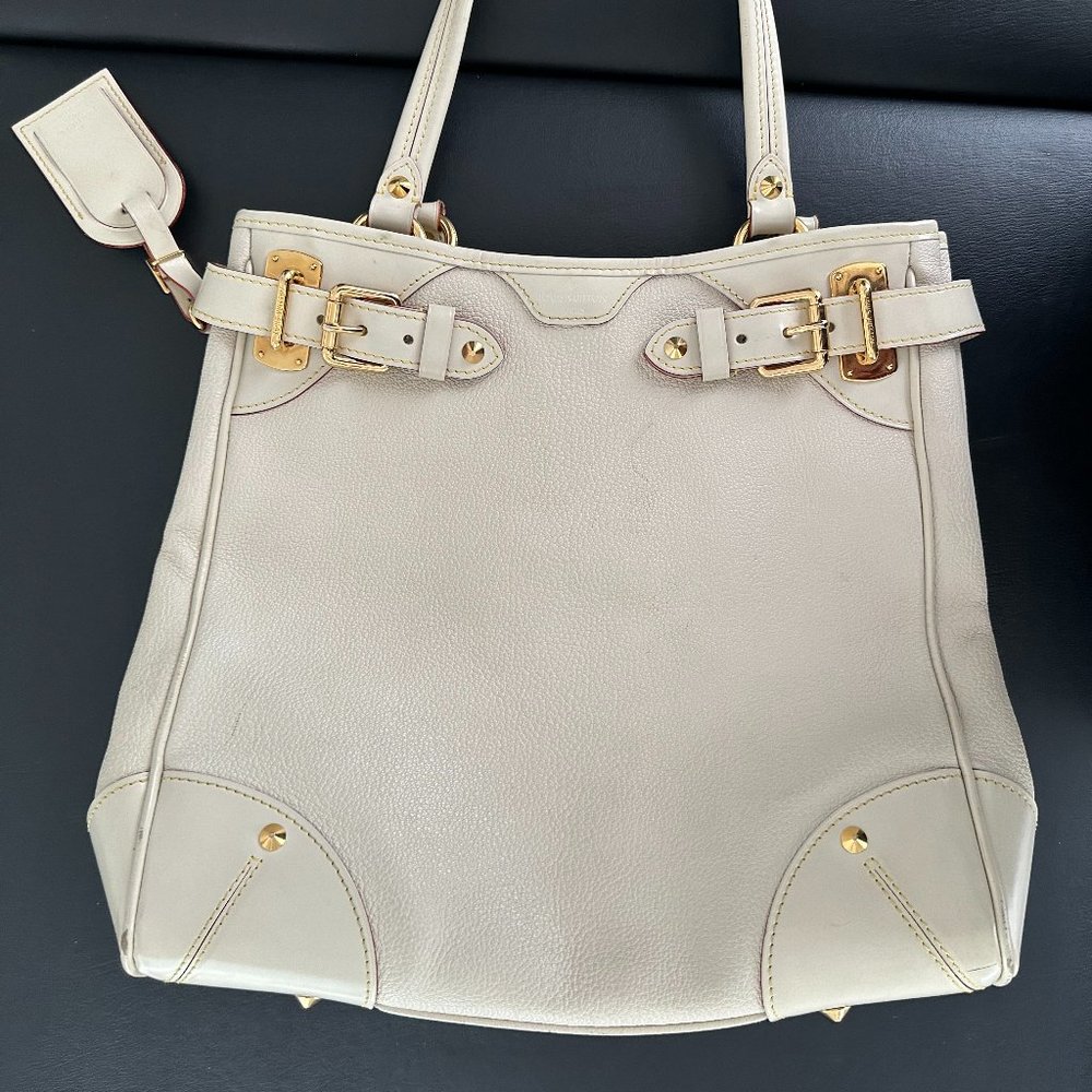 Auth Louis Vuitton Suhali Le Majestueux Blanc  With Name Tag Tote